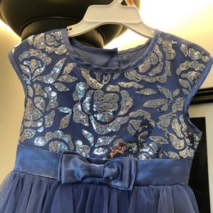 Little Girl blue party dress with tulle sequins